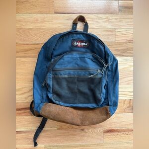 Vintage Eastpak Navy and Tan Men's Backpack